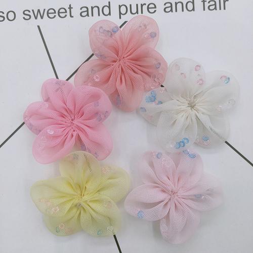 韩版网纱碎钻五瓣花花朵diy饰品配件鞋服布艺花朵材料服装辅料